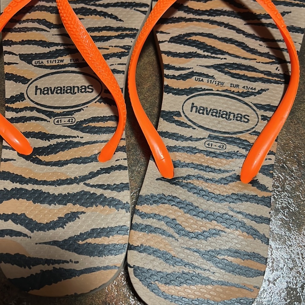 Havaianas tiger leopard animal print black brown orange size 41-42 - Picture 4 of 5